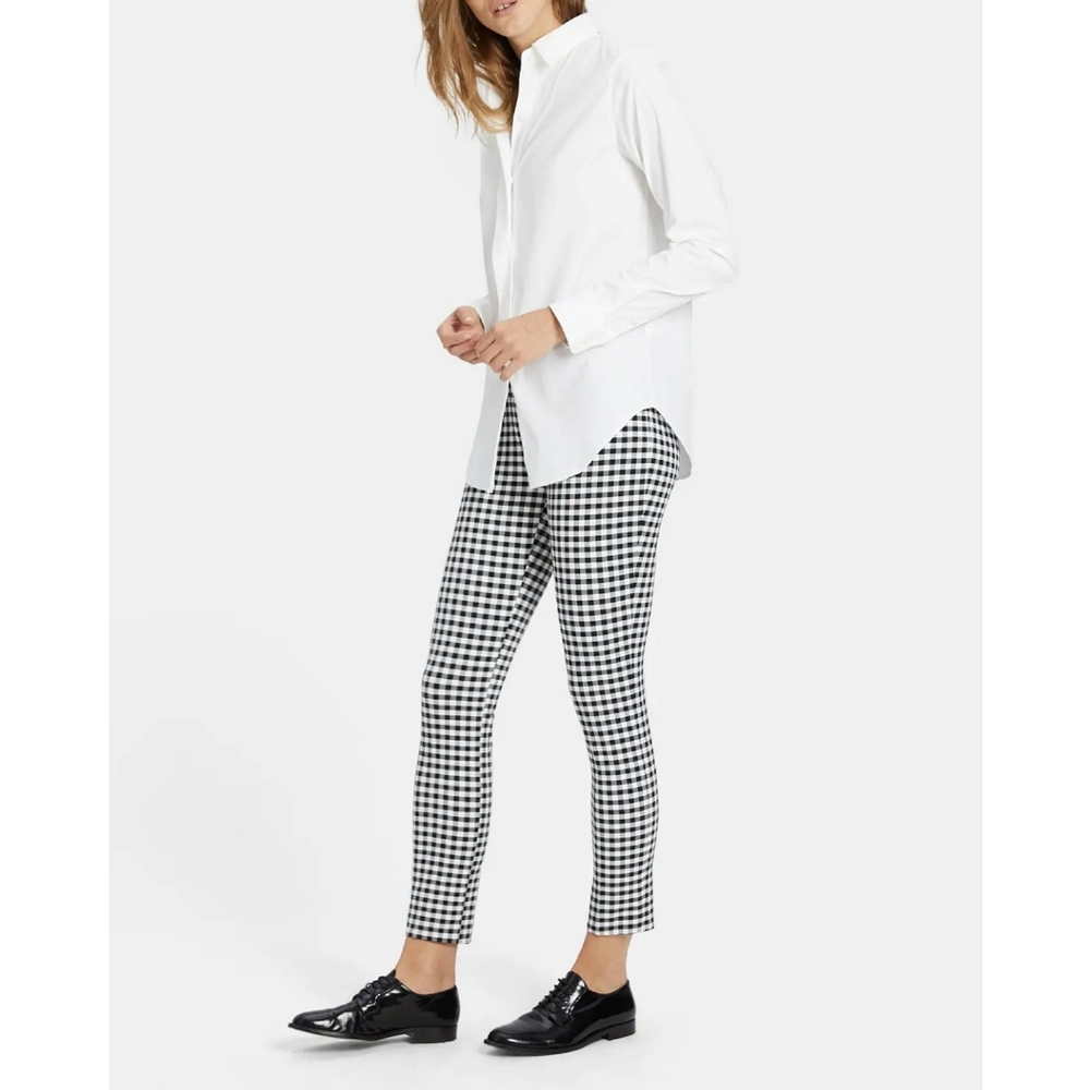 Theory Gingham Check Skinny Pants Stretch Tailored Trousers Preppy Size 6 Luxe